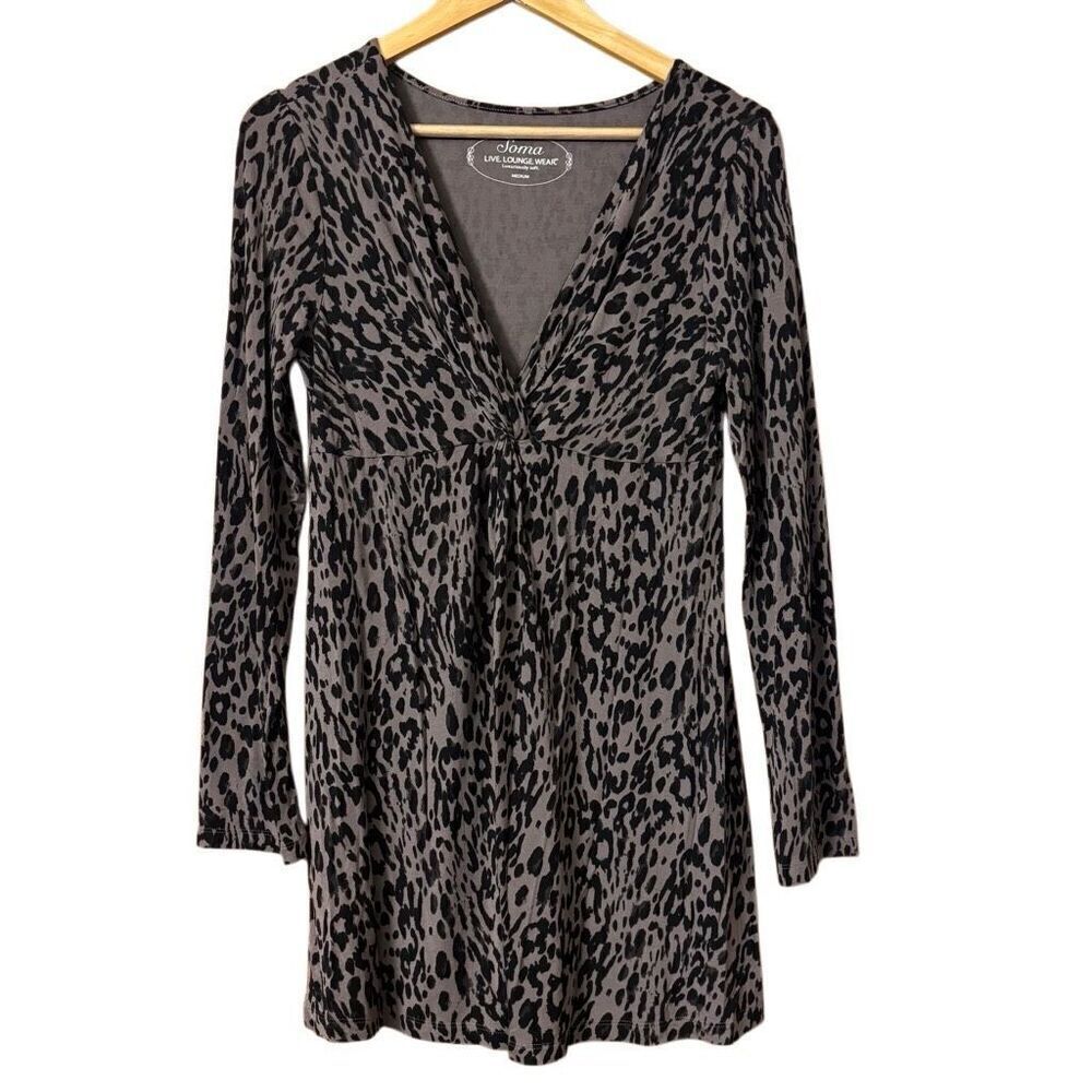 Soma Live Lounge Wear Leopard Print Long Sleeve Tunic Size M sleep wear